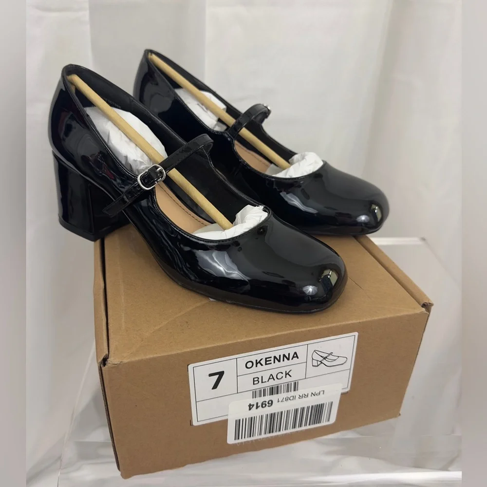 JOURNEE OKENNA MARY JANE PUMP HEELS IN  BLACK PATENT      US 7   … - Picture 9 of 16